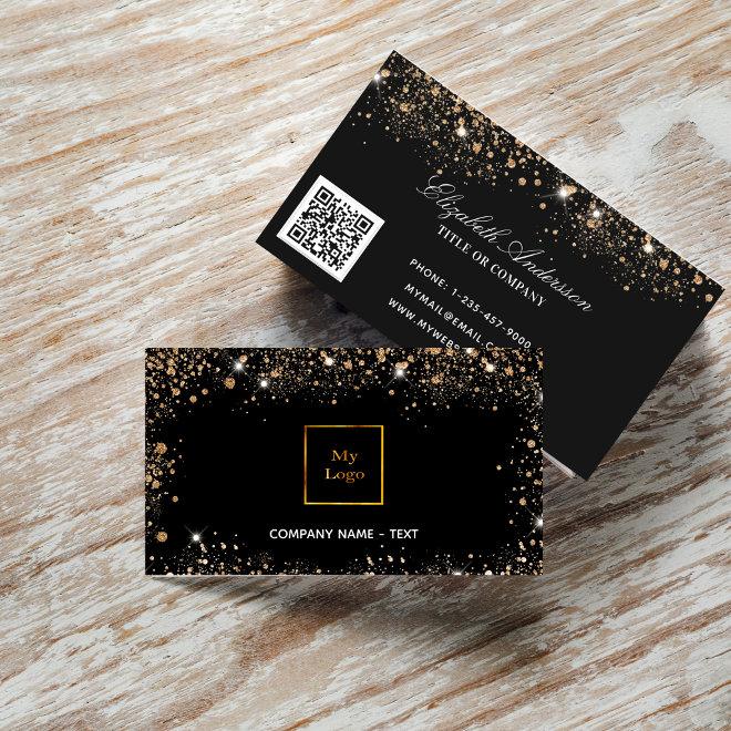 Black rose gold logo glitter dust elegant QR code