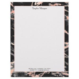 Black & Rose Gold Marble Border, Black Name/Info Letterhead