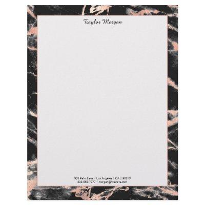 Black & Rose Gold Marble Border, Black Name/Info Letterhead