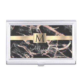 Black & Rose Gold Marble Gold Box, Name & Monogram  Case