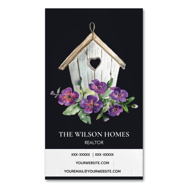 BLACK RUSTIC FLORAL BIRDHOUSE REAL ESTATE REALTOR MAGNET