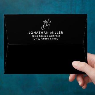 Black Script Monogram Back Flap Return Address Envelope