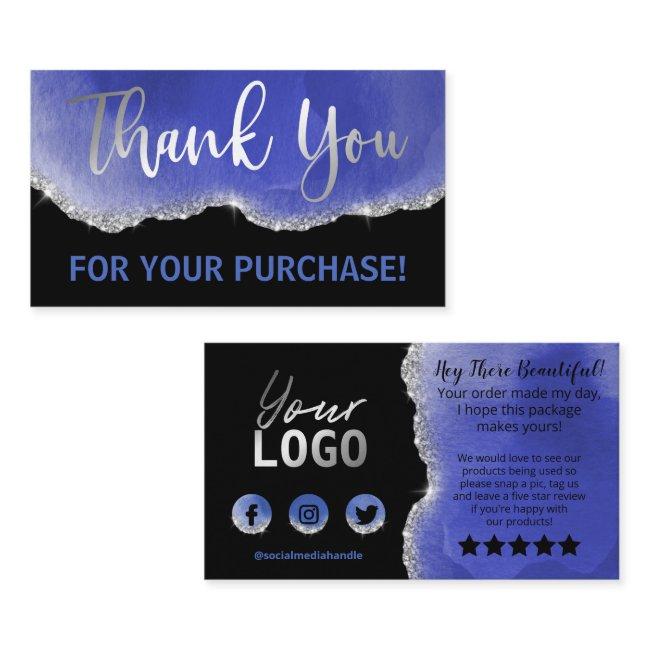 Black Silver Foil Glitter Blue Agate Thank You
