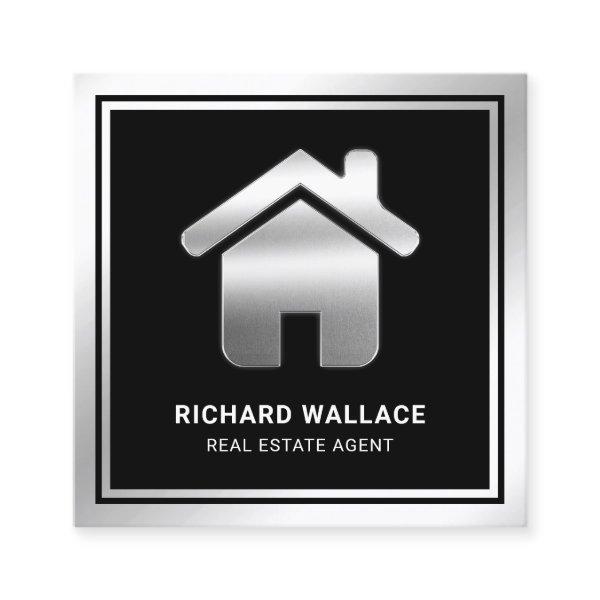 Black Silver Foil Home Logo Real Estate Agent Square