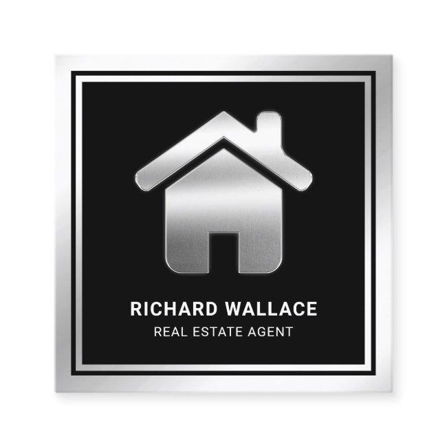 Black Silver Foil Home Logo Real Estate Agent Square