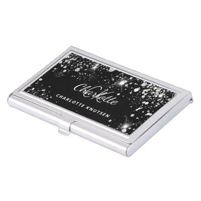 Black silver glitter monogram initails name  case
