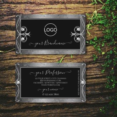 Black Silver Mosaic Ornate Sparkle Jewels Add Logo
