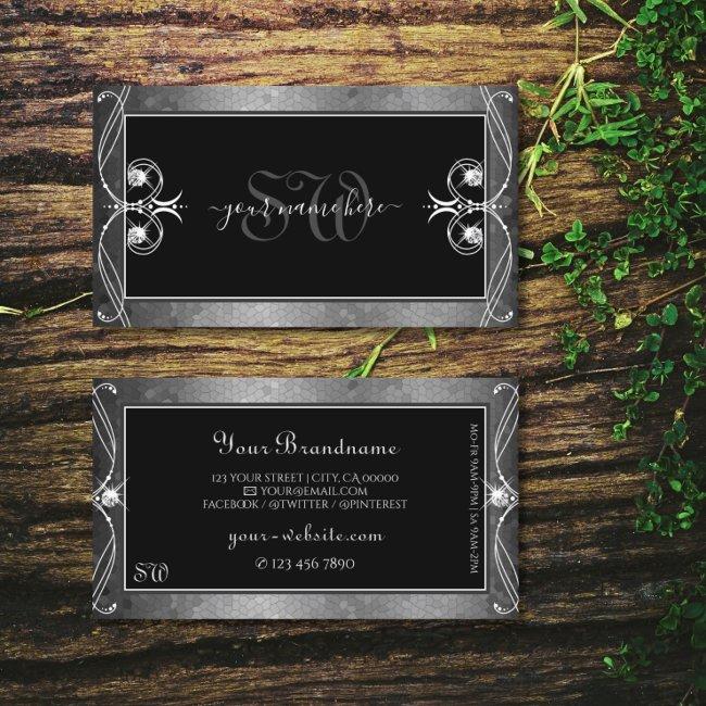 Black Silver Mosaic Ornate Sparkle Jewels Monogram