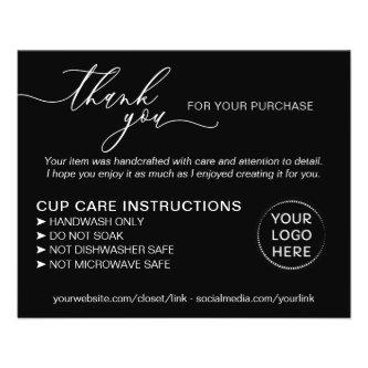 Black Small Business Tumbler Cup Care Instructions Flyer