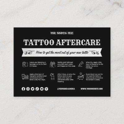 Black Tattoo Aftercare Card Template with Icon