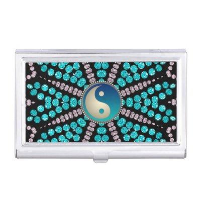 Black Teal Aqua YinYang New Age BizCard Case