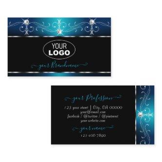 Black Teal Blue Squiggles Sparkle Jewels with Logo