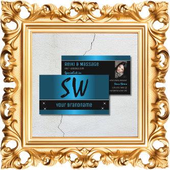 Black Teal Gradient Chic with Monogram and Photo