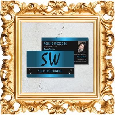 Black Teal Gradient Chic with Monogram and Photo
