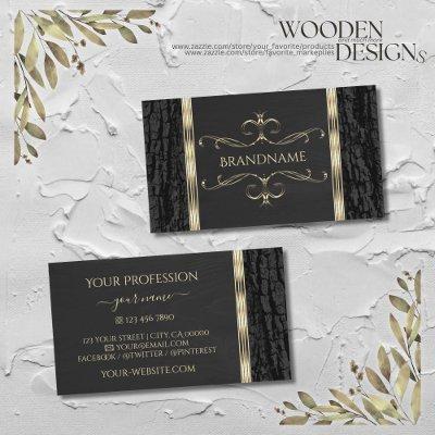 Black Tree Bark Wood Grain with Gold Ornate Border