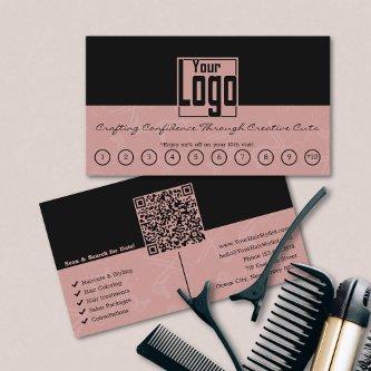 Black & Tuscany Pink Hair Salon Logo QR Code Loyalty Card