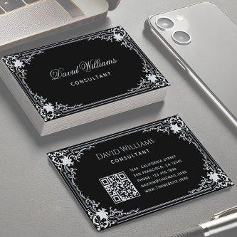 Black Vintage Elegant Script QR Code Calligraphy