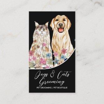 Black Watercolor Dogs Cats Pet Groomer