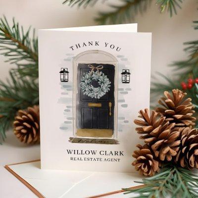 Black Watercolor Front Door & Wreath Thank You