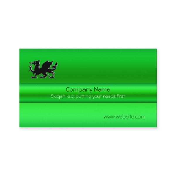 Black Welsh Dragon on green metallic-look