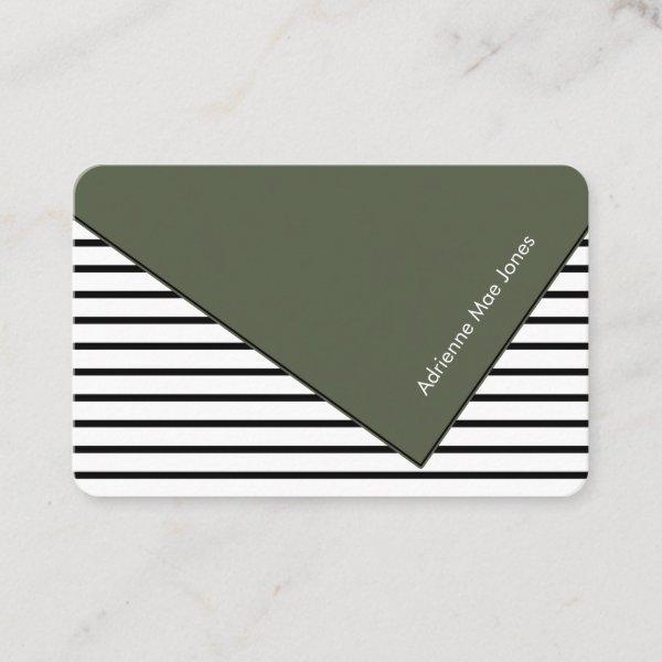 Black, White & Chive Green Striped Faux Fold Over