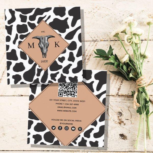 Black & White Cow Spot Animal Pattern QR Code Square