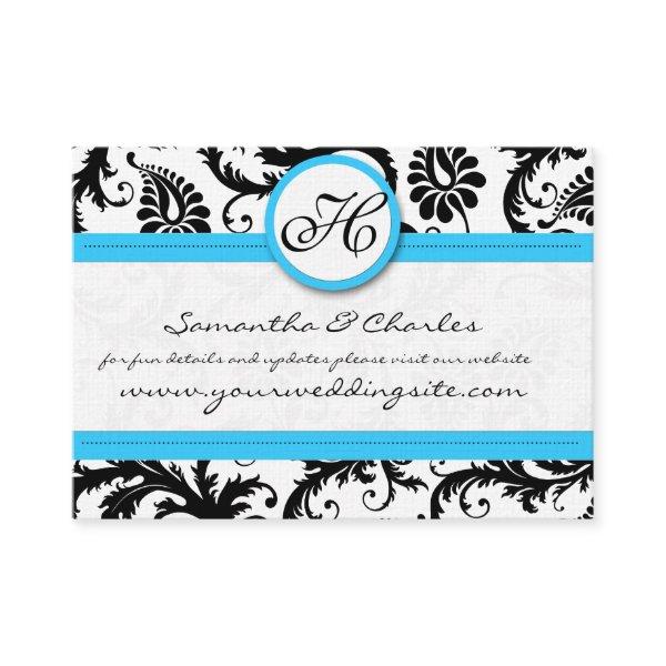 Black & White Damask Bright Aqua Trim with Dots