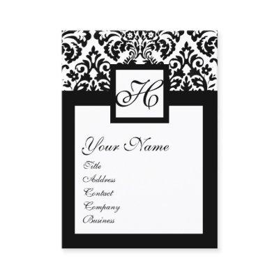 BLACK WHITE DAMASK FLORAL SQUARE MONOGRAM