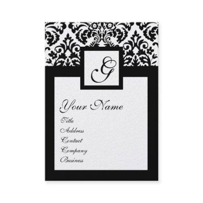 BLACK WHITE DAMASK FLORAL SQUARE MONOGRAM Metallic