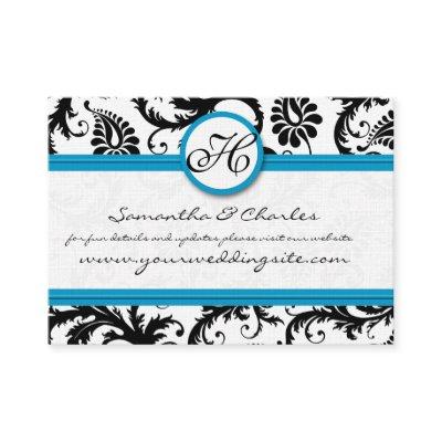 Black & White Damask Floral with Bright Aqua Trim