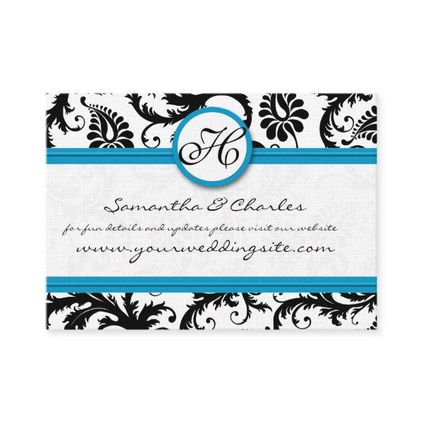 Black & White Damask Floral with Bright Aqua Trim