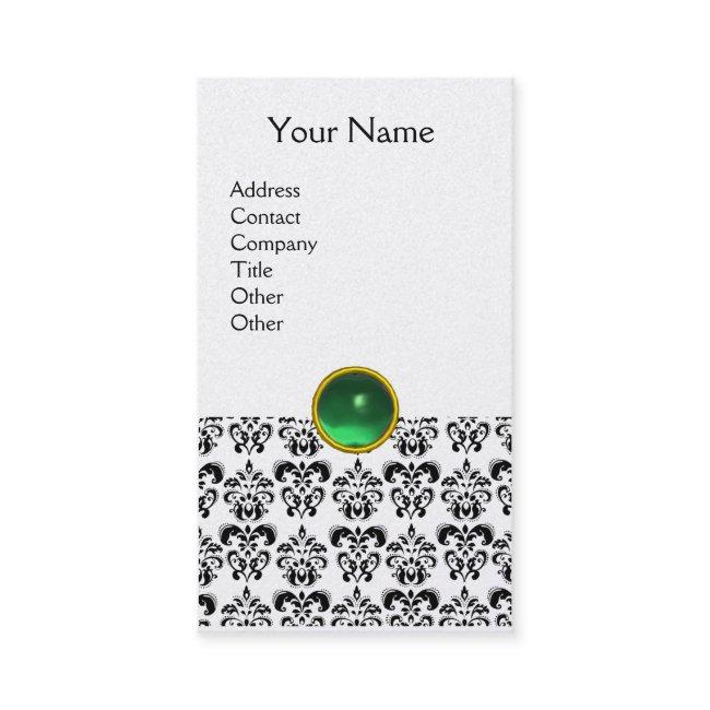 BLACK WHITE DAMASK GREEN GEMSTONE MONOGRAM pearl
