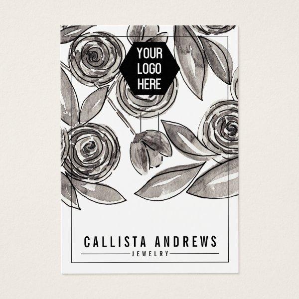 Black White Floral Keychain Logo Display Card