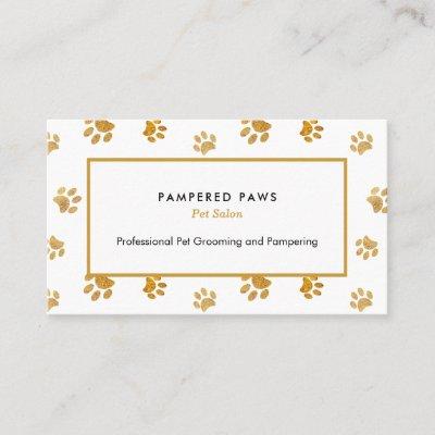 Black White Gold Glitter Paw Prints Pet Salon