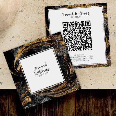 Black & white Gold Glitter Qr Code Abstract Marble Square