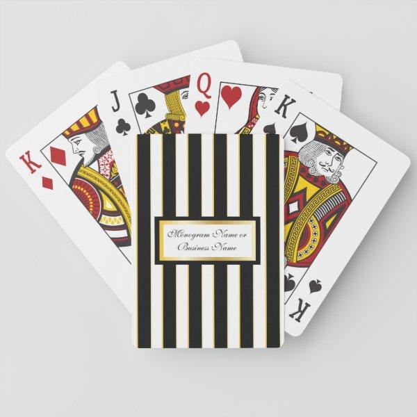 Black, White & Gold Striped Monogram Playing Cards