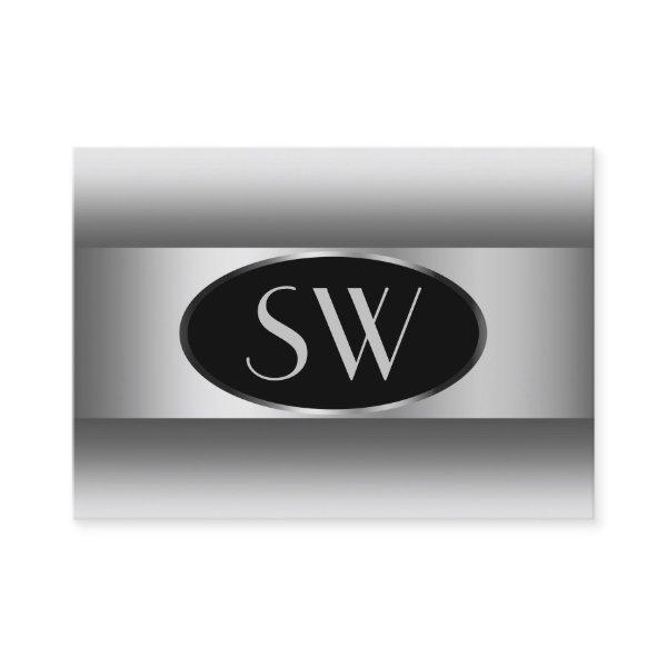 Black White Gradient Monogram Silver Oval Frame