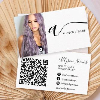 Black white hair makeup photo initial qr code