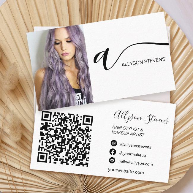 Black white hair makeup photo initial qr code