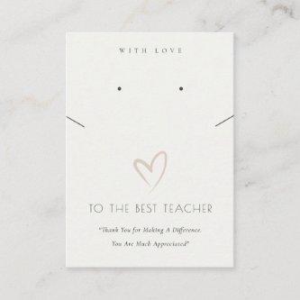 BLACK WHITE HEART TEACHER GIFT NECKLACE EARRING PLACE CARD
