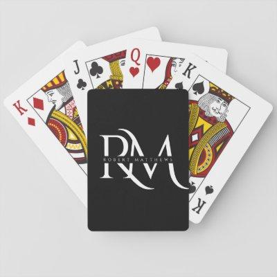 Black White Initials Elegant Modern Monogrammed Playing Cards