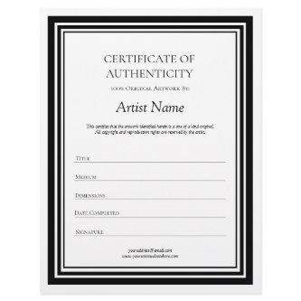 Black & White Letter Certificate of Authenticity  Letterhead