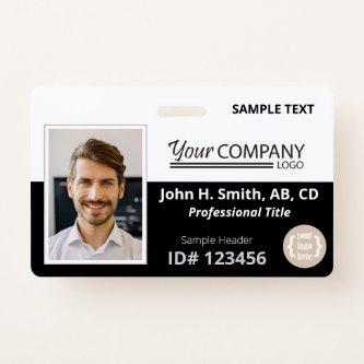 Black, White Logo Entry Employee Photo ID Badge