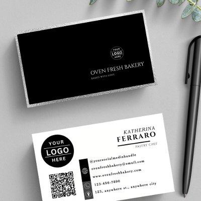 Black White Logo QR Code Silver Border Bakery