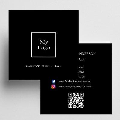 Black white logo QR code social media premium Square