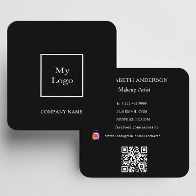 Black white logo social media QR code modern Square