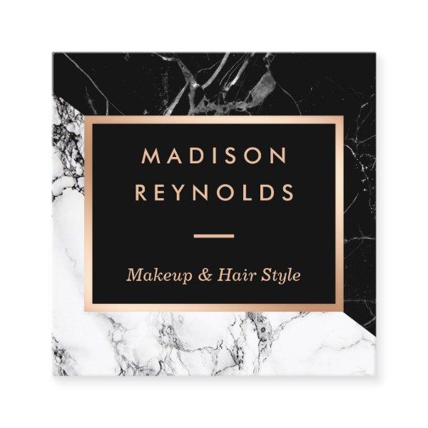 Black White Marble Rose Gold Beauty Salon Square