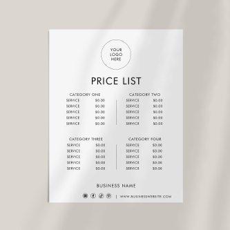 Black White Minimalist Formal Price List