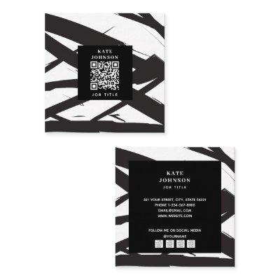 Black & White Modern Abstract Art Line QR Code Square