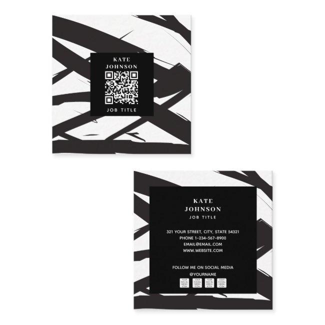 Black & White Modern Abstract Art Line QR Code Square